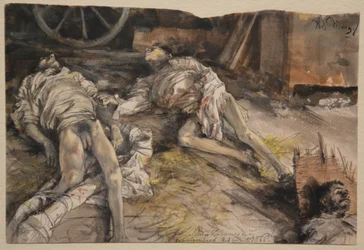 納屋に落ちた3人の兵士